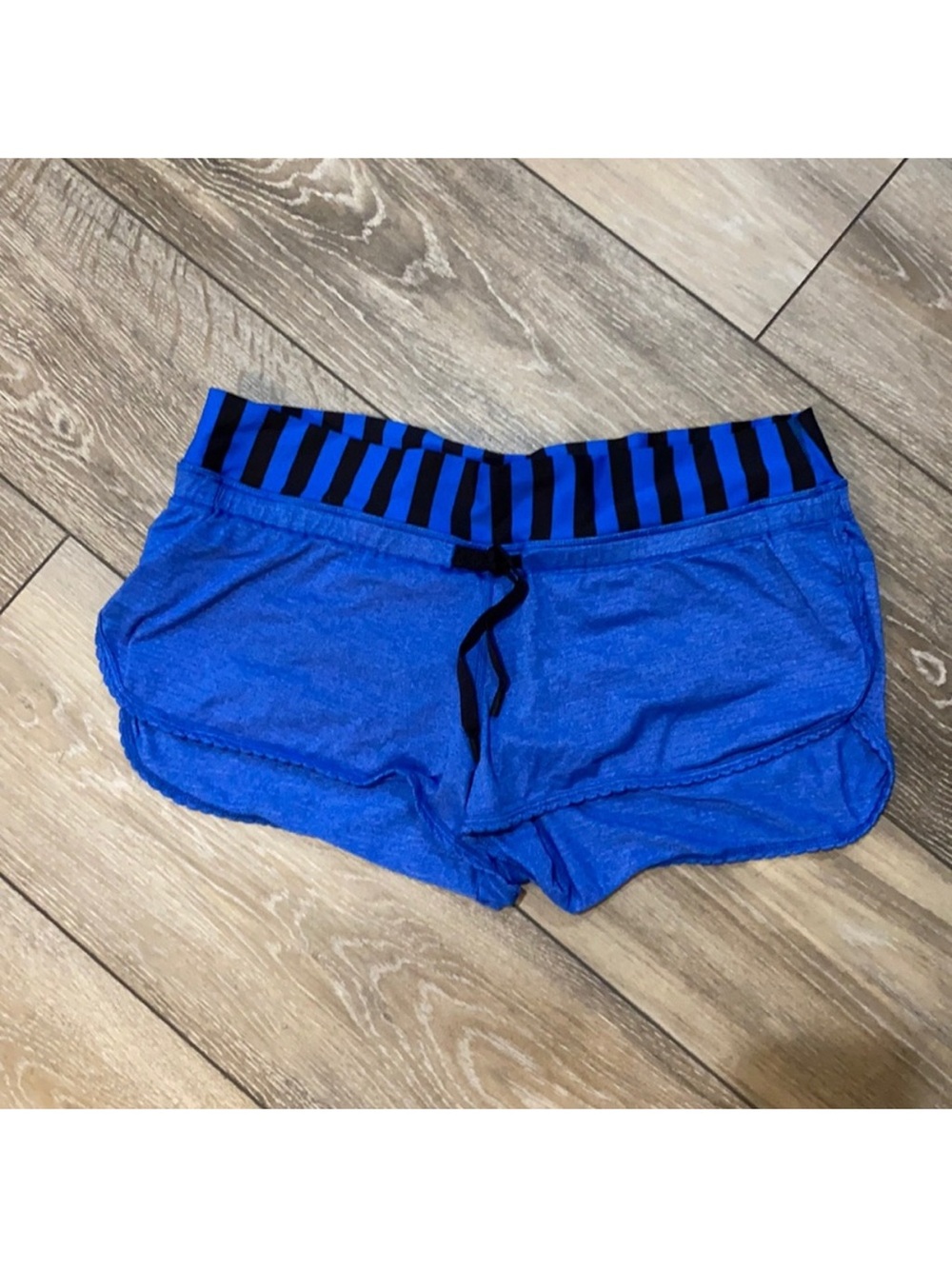 lululemon athletica Blue Athletic Shorts with Black Striped Waistband
